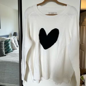 White and black heart long-sleeve sweater